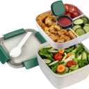 Freshmage Salad Lunch Container To Go, 52-oz Salad Bowls with 3 Compartments, Salad Dressings Container for Salad Toppings, Snacks, Men, Women (Straw White)