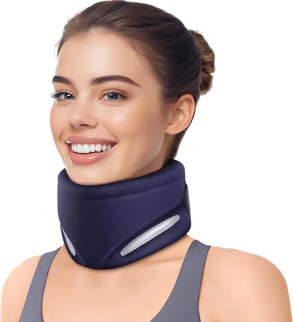 Ergonomic Neck Brace for Neck Pain and Support, Throat-friendly V-shape Cervical Collar with Dual Memory Foam for Comfort and Cervical Spine Pressure Relief, Vertebrae Stability (14.0" - 16.1") (Medium)