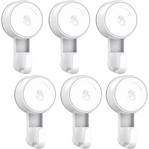 LUXEAR Heavy Duty Waterproof Shower Hooks 6 Pack - Suction Hook, No Drill Damage-Free Removable Reusable Wall Hooks for Bathroom Kitchen Towel Bathrobe Loofah Shower Hooks (Max Load 11LB/5KG)
