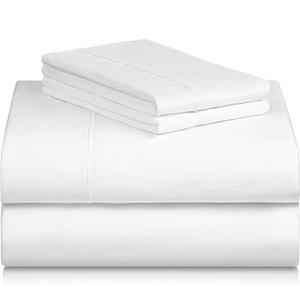 LuxClub 4 PC Twin Sheet Set, Wrinkle Free Cooling Bed Sheets Machine Washable Hotel Bedding Silky Soft, White