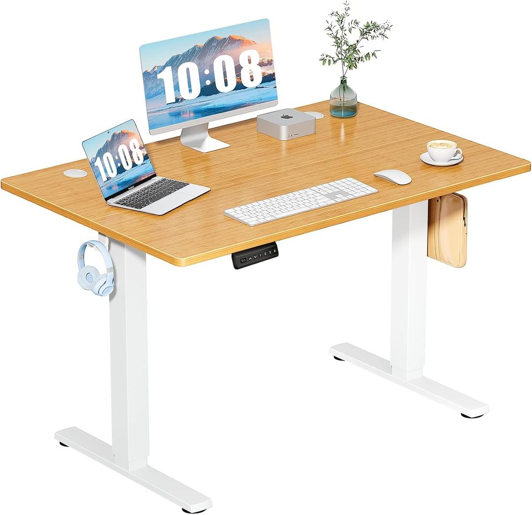 DUMOS 48 Inch Electric Standing Desk Height Adjustable, Sit to Stand Up Computer Workstations Work PC Table Home Office Study Writing Gaming Desks with Memory Presets for Walking Pad, Bedroom, Oak