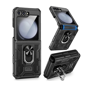 VEGO for Z Flip 5 Case, Samsung Flip 5 Case with 360° Rotate Ring Stand & Hinge Protection, Screen Protector, Drop Proof Full Body Cover Case for Samsung Galaxy Z Flip 5 - Black