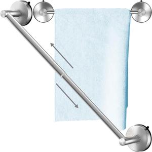DGYB Adjustable Suction Cup Towel Bar for Bathroom 14 Inch ~ 27 Inch Brushed Nickel Towel Rack Stainless Steel Bath Towel Holder for Glass Shower Door