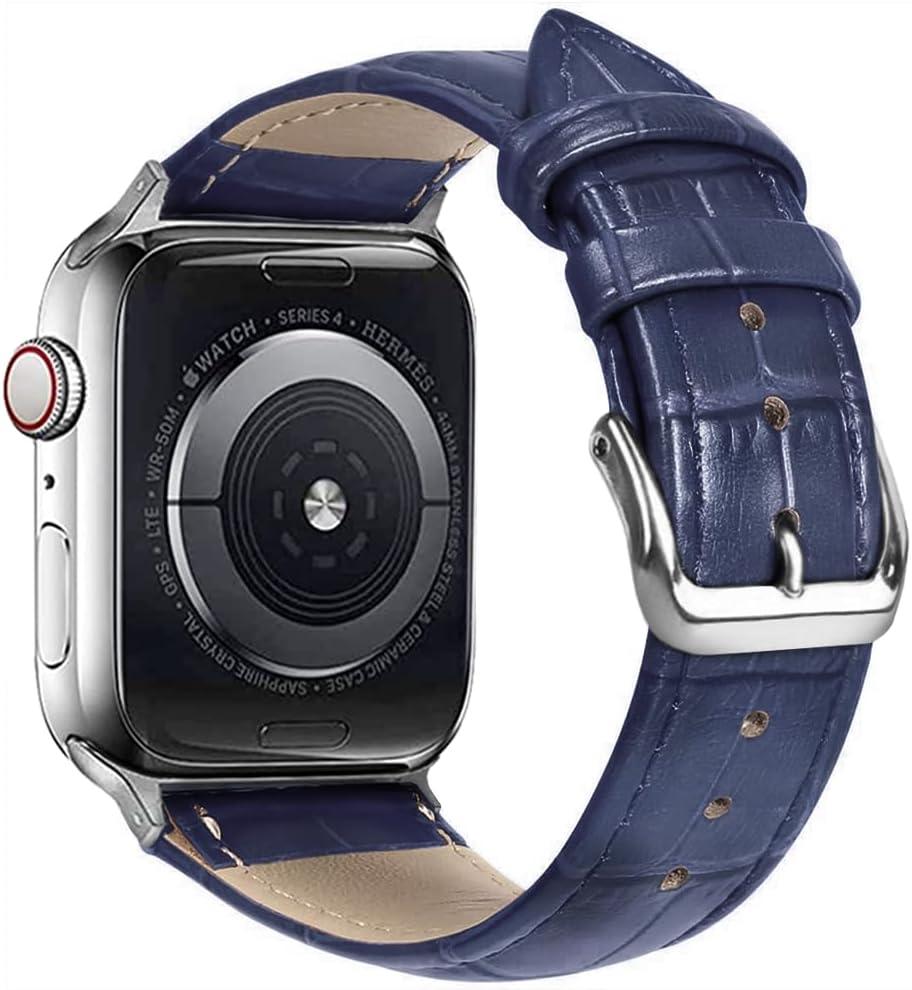 Compatible with Apple Watch Bands 49mm 46mm 45mm 44mm 42mm 41mm 40mm 38mm Alligator Leather Replacement Strap for iWatch Series 11/10/9/8/7/6/5/4/3 Ultra/SE 3/2/1 Unisex (Navy)