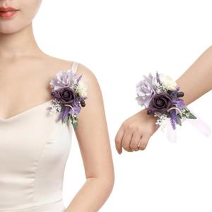 Ling's Moment 2pcs Prom Wrist/Shoulder Corsage Artificial Flower, Girl/Mother Homecoming/Wedding Corsage Wristlet Decor, etc. Purple Lavender Lilac