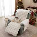 LiveGo Thick Rabbit Plush Recliner Slipcover 23 Inches Chair Covers Lazy Boy Recliner Chair Cover Quilted Cover for Recliner Chairs and Furniture (Cream White)