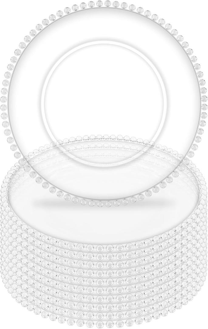 10Pcs Clear Charger Plates Bulk Wedding - 13" Premium Clear Plastic Chargers with Beaded RimTransparent Decorative Dinner Charger Plates for Events & Parties