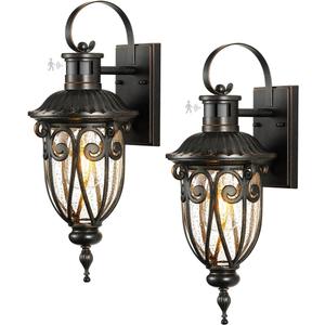VIANIS Outdoor Motion Sensor Light, Dusk to Dawn Outdoor Light Fixtures, 2 Pack Outside Lights for House, Anti-Rust Bronze Outdoor Wall Lights for House, Garage, Entryway, Seed Glass, Vintage Style