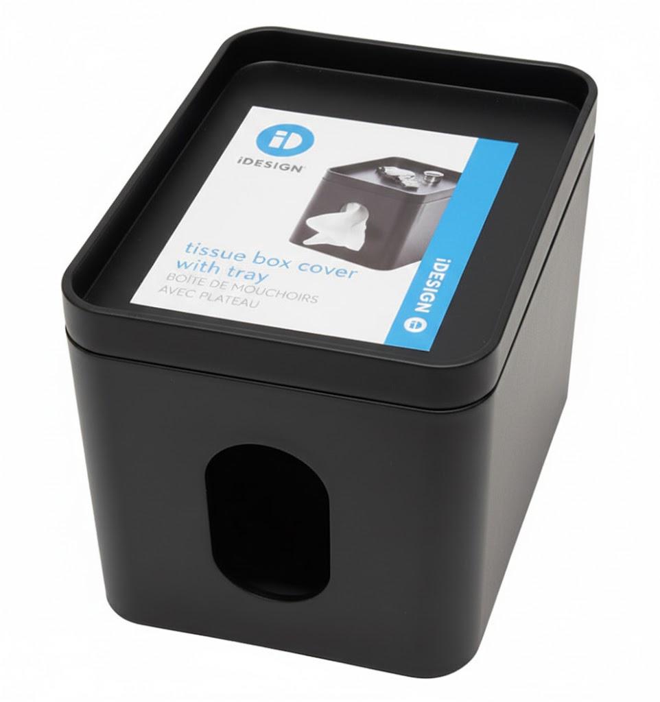 Tissue Box Cover Square, Carved Flowers Wooden Tissue Box Holder with Slide-Out Bottom, Decorative Cube Wall Mounted Tissue Holder for Desktop Nightstand Bathroom Office, Rustic Farmhouse Home Decor Black