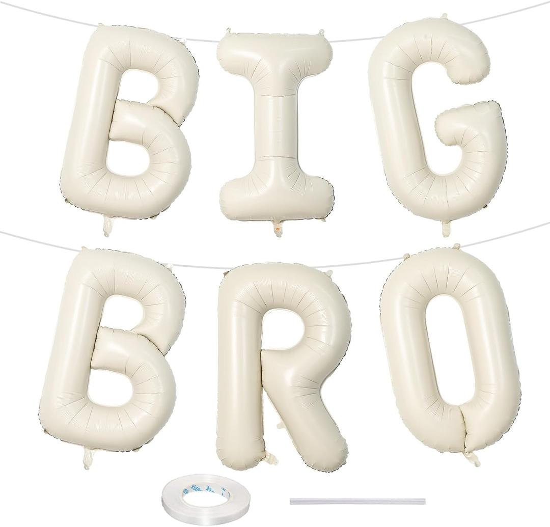 40 Inch Beige Big Bro Balloons Letter, Large Cream White Sand Big Bro Foil Balloon, Neutral Ivory Alphabet Mylar Balloon for Kid Newborn Boy Announcement Gender Reveal Baby Shower Party Decorations