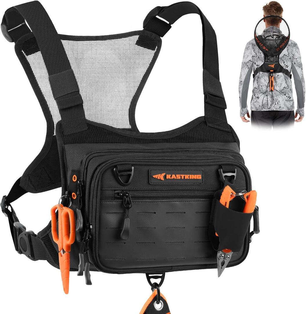 KastKing Bait Boss Water-Resistant Fishing Chest Pack With EVA Zip-Down Workstation, MOLLE Storage, Adjustable Chest Straps