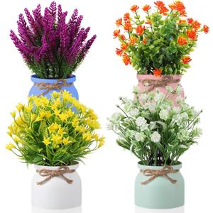 Cindeer 4 Pcs Large Artificial Potted Flowers Fake Potted Plants Plastic Faux Flowers for Home Decor Indoor Artificial Plants in Pots for Wedding Home Desk Tabletop Outdoor Office Kitchen (Classic)