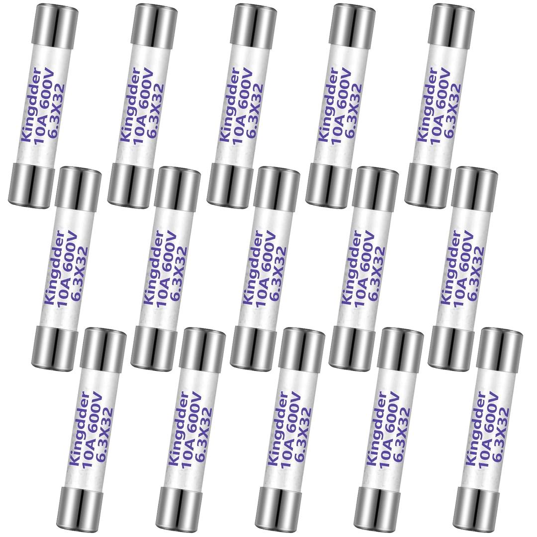 Kingdder 15 Pieces Ff10a 600v Multimeter Fuses Dc Dmm Fast Blow Action 10 Amp Ceramic Fuses Brass Made for Dc Dmms 6.3 x 32 mm