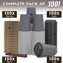 100 Pack - 12 oz Disposable Coffee Cups To Go with Lids Sleeves and Straws 100% Biodegradable & Compostable Pla Eco Friendly Paper Coffee Cups for Tea Coffee Hot Chocolate