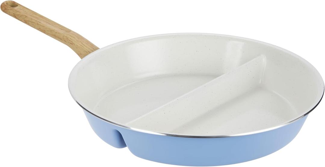 GoodCook Healthy Ceramic Titanium-Infused 12" Divided Skillet, Light Blue  Ceramic Cookware, Nonstick Cooking Pan, Divided Frying Pan Skillet for Eggs, Meats, Vegetables, Sauces, Warming Tortillas