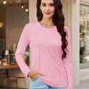 MAGCOMSEN Women's Long Sleeve Shirts Casual Crew Neck T-Shirt 2025 Basic Fall Tops Classic-fit Tee Breathable Cotton Top (S)