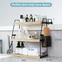 Bathroom Counter Organizer, 3-Tier Standing Storage Shelf with Basket, Wood Tray for Skincare Vanity Organizer