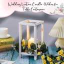 Geelin 12 Set 10.59'' White Wooden Lanterns for Wedding Centerpieces Include 12 Wooden Lantern 12 LED Candle 12 Eucalyptus Leaves Wreath for Wedding Baby Shower Farmhouse Table Decor