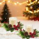 4 Pieces 9" Christmas Candle Ring Wreath Artificial Berries Pine Candle Ring Holder Christmas Wreath Rings for Xmas Home Dining Table Centerpieces Decor