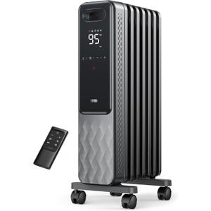 DREO Oil Filled Radiator, Electric Radiant Heaters for indoor use Large Room with Remote Control, Child Lock, 4 Modes, Overheat & Tip-Over Protection, 24h Timer, Digital Thermostat, Quiet, 1500W (Space Grey)