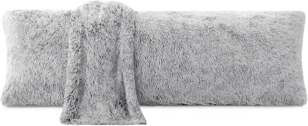 ZonLi Fuzzy Body Pillow Cover, 20"x 54" Furry Body Pillow Pillowcase, Faux Fur Long Pillow Cover with Zipper, Fluffy Soft Plush Decorative Pillow Cases for Bedroom (Grey)