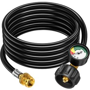 Alloxity12FT Propane Hose Adapter 1lb to 20lb with Gauge, Propane Tank Adapter 20 lb to 1 lb Converter, Gas Line Hose for Weber Q Grill, Coleman Camp Stove, Blackstone Griddle, Buddy Heater