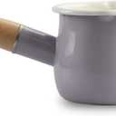 0.6qt Mini Enamel Milk Pot Insulated Wooden Handle 2 Pour Spouts Small Food Warmer Cute Saucepan(D015,Purple)