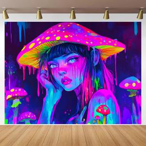 BlissYard Anime Characters Blacklight Tapestry Banner 79x59 Inch Neon Tapestry Psychedelic Alien Bong Cosmic Mushroom Black Light Tapestries Bohemian Spiritual Galaxy Decor Wall Glow In The Dark Hanging Trippy