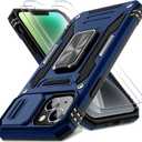 DEERLAMN Case for iPhone 13/ iPhone 14 6.1-Inch with Slide Camera Cover+Screen Protector(2 Packs), Rotated Ring Kickstand Military Grade Shockproof Protective Cover-Navy Blue