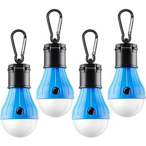 FLY2SKY Tent Lamp Portable LED Tent Lights Blue 4 Packs Hook Hurricane Emergency Lights LED Camping Lights Bulb Camping Tent Lanterns Camping Equipment for Camping Hiking Backpacking Fishing Outage