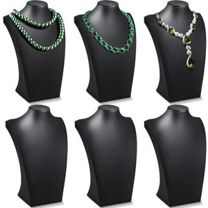 Kigley 6 Pcs Black PU Leather Jewelry Bust Display Necklace Holder Stand Necklace Mannequin Holder for Jewelry Display Trade Show(13.39 x 3.94 x 8.07 Inches)