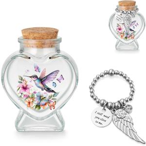 SOITIS 2.91 Inch Heart-Shaped Glass Urn with Elegant Beads - Decorative Memorial Urn for Ashes, Keepsake Cremation Holder, Funeral Decoration, Sympathy Gift