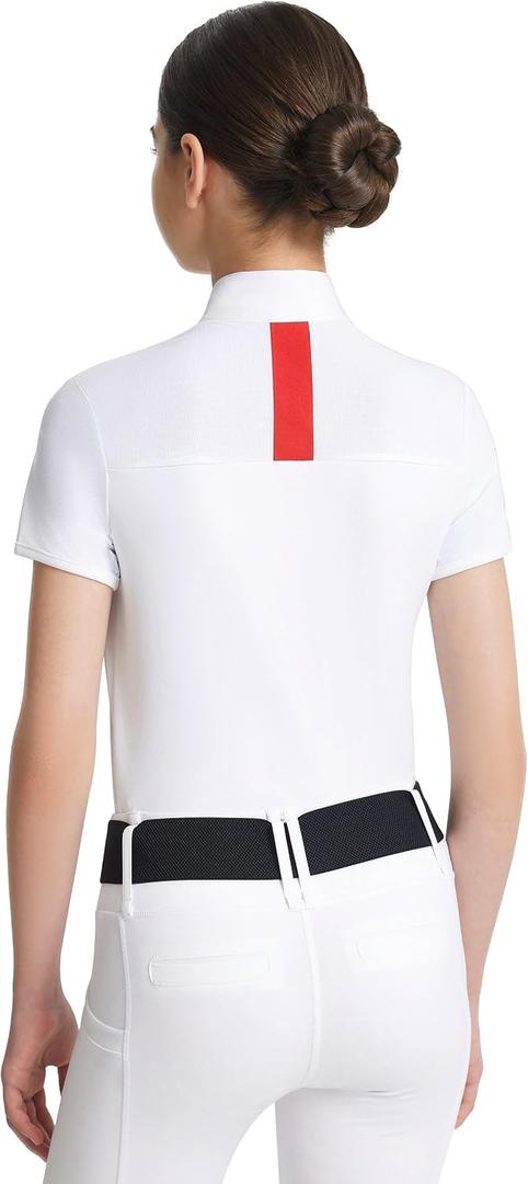FitsT4 Sports Girls Equestrian Show Shirts Short Sleeve Horse Riding Shirt Button Up Performance Shirt Rider Top Size Small