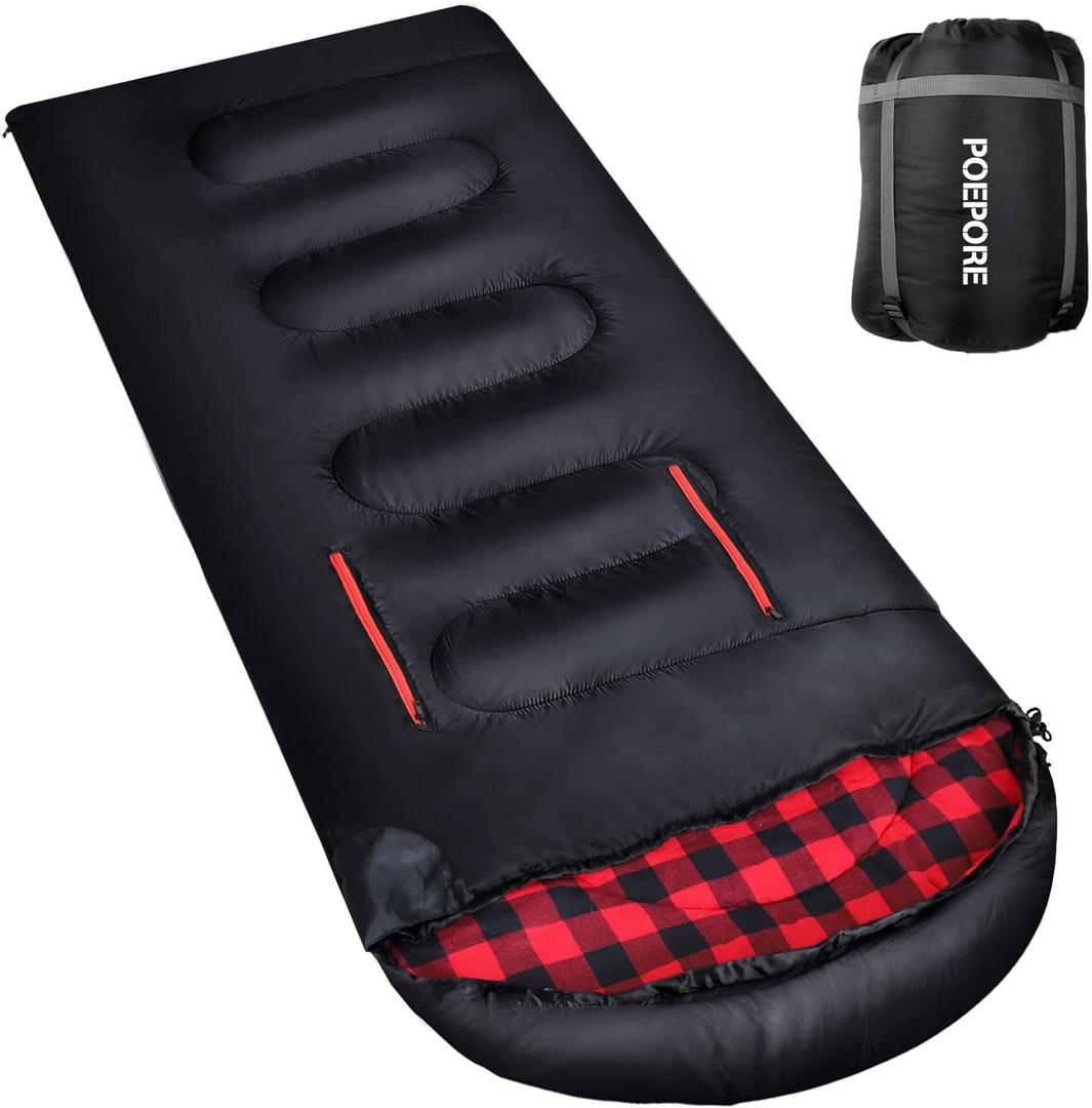 Flannel Sleeping Bag Cotton 0 Degree Cold Weather for Adults XXL Wearable Sleeping Bag 4 Seasons Waterproof with Compression Sack (86.61*31.49)