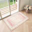 LIVEBOX Blush Pink Small Throw Rug for Bedroom, 2x3 Washable Boho Floral Area Rugs for Entryway, Non Slip Cute Indoor Door Mat for Teen Girls Room Kitchen Bathroom(2x3ft)