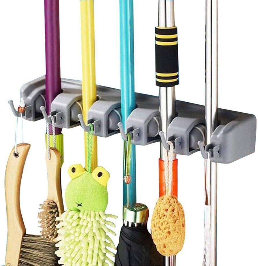 Wakauto 5 Position Wall Mop Holder for Bathroom Kitchen Utility Wall Mount Tool Organizer