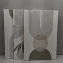 Sage Green Boho Wall Art Set of 3, Minimalist Framed Wall Art Geometric Line Leaf Sun Moon Beige Green Canvas Artwork Paintings, Abstract Botanical Boho Room Decor, Sage Green Wall Posters & Prints