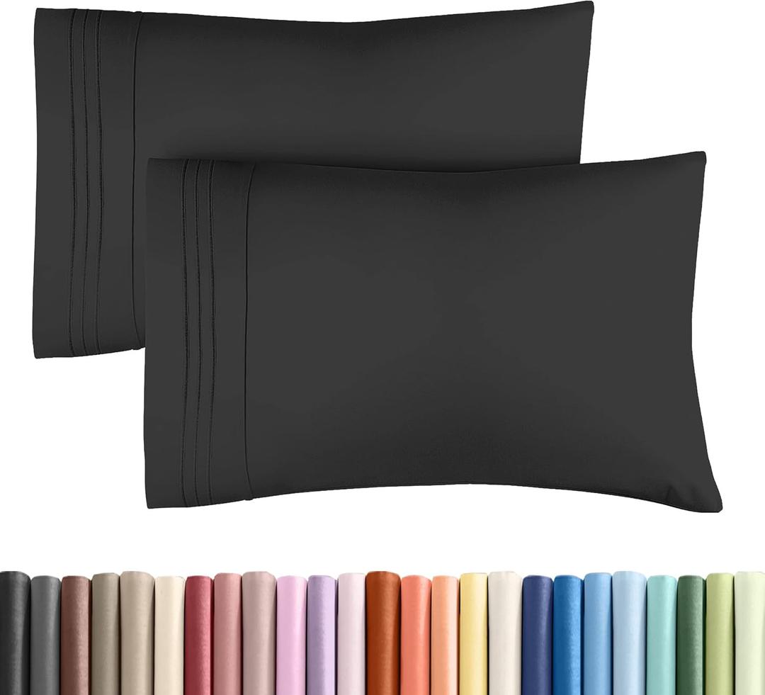 King Pillow Cases Set of 2 - Ultra Soft Hotel Quality Pillowcase Covers - Comfy, Cozy & Wrinkle Free - Shrinkage, Stain and Fade Resistant - Machine Washable Pillow Protectors - 2 Piece Set - Black