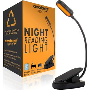 Amber Light + Giftable Amber Book Light - Blue Light Blocking - Night Reading Booklight Store. Rechargeable. 1600K for Reading in Bed at Night. Perfect as a Giftable Kindle Light and LED Book Light.