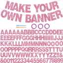 BEISHIDA 116 PCS A-Z Glitter Pink DIY Letter Banner Kit Make Your Own BannerIncluding 111 Letters and Numbers 3 Rope and 2 Threading Device,Customized for Birthday Graduation Wedding Party Decor