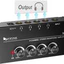 Fifine Headphone Amplifier 4 Channels Metal Stereo Audio Amplifier,Mini Earphone Splitter with Power Adapter-4x Quarter Inch Balanced TRS Headphones Output and TRS Audio Input for Sound Mixer-N6