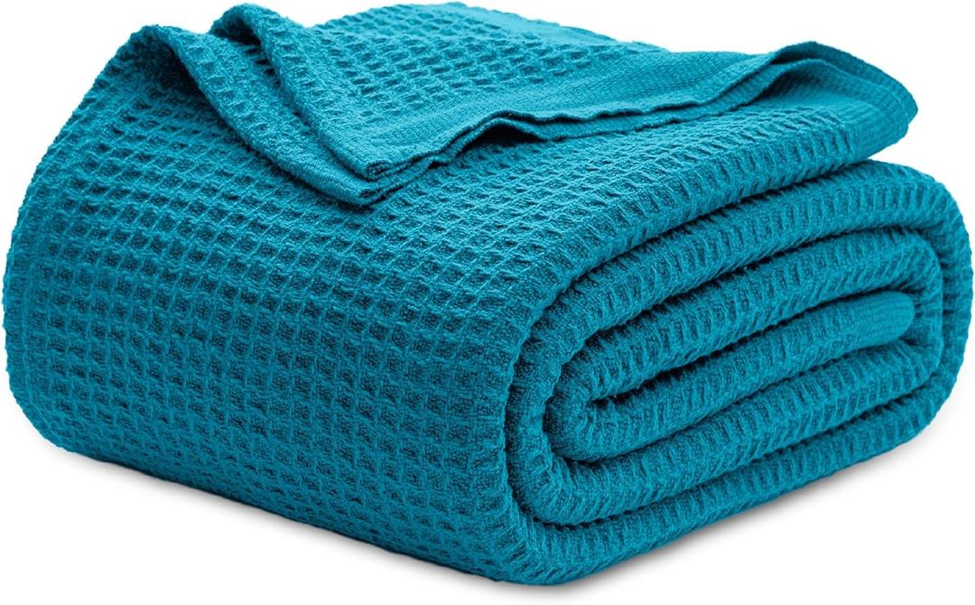 Bedsure Gentlesoft 100% Cotton Blanket King Size for Bed - Breathable and Soft for Spring Summer, Thick Cozy Waffle Weave Blanket Gifts for Women, Teal, 104x90 inches