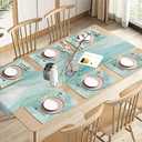 Emvency Marble Teal Mint GreenTable Runner and Placemats Set of 6,Turquoise Gold Abstract Painting Art Dining Decor for Daily Use(1 Table Runner 72 inches Long and 6 Placemats)