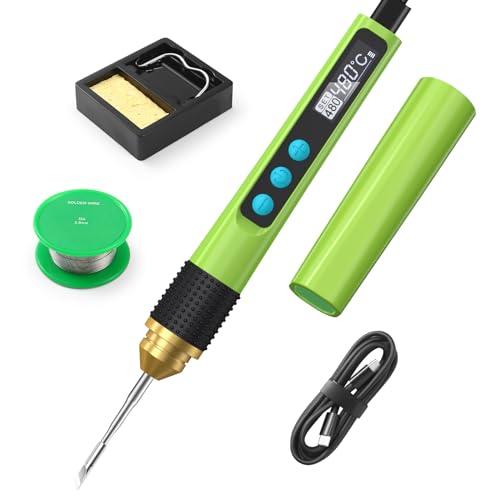 Soldering Iron Kit, Smart OLED Soldering Pen Kit, Mini Portable Solder Iron with Universal Tips, Stand, Solder Wire, 356-896℉ 3S Fast Heating, Temperature Calibration, Auto Sleep