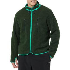 Amazon Essentials Mens Teddy Fleece Full-Zip Mock Neck Jacket with Chest Pockets (X-Small, Dark Green)