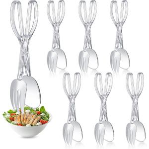 Tioncy 6 Pack Plastic Salad Scissor Tongs 11.5 Inches for Serving Reusable Food Tongs, Clear Utensils for Chef Cooking, Kitchen, Buffet, Party, Catering Supplies