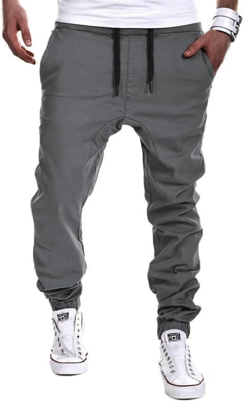 YAXHWIV Men's Casual Joggers Pants Cotton Drawstring Twill Cargo Pants Lightweight Tapered Track Jogging Sweatpants (Black, S)