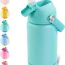 Kerilyn 12oz Insulated Water Bottle For Kids, Stainless Steel Insulated Kids Water Bottle, Toddler Cup With Straws Leak-proof, Kids Water Bottles For School Boys Girls, BPA Free, Green