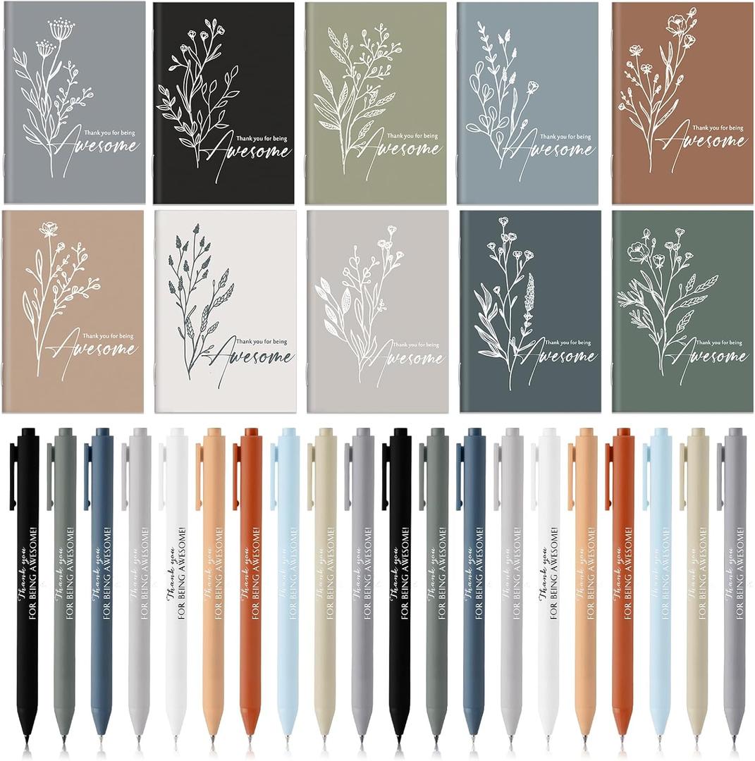 Tellingyou 40 Pcs Employee Appreciation Gifts Bulk Inspirational Notebook Ballpoint Pen Motivational Notebook Mini Journal Inspirational Gift for Social Worker Women Men Nurse Team (Awesome)