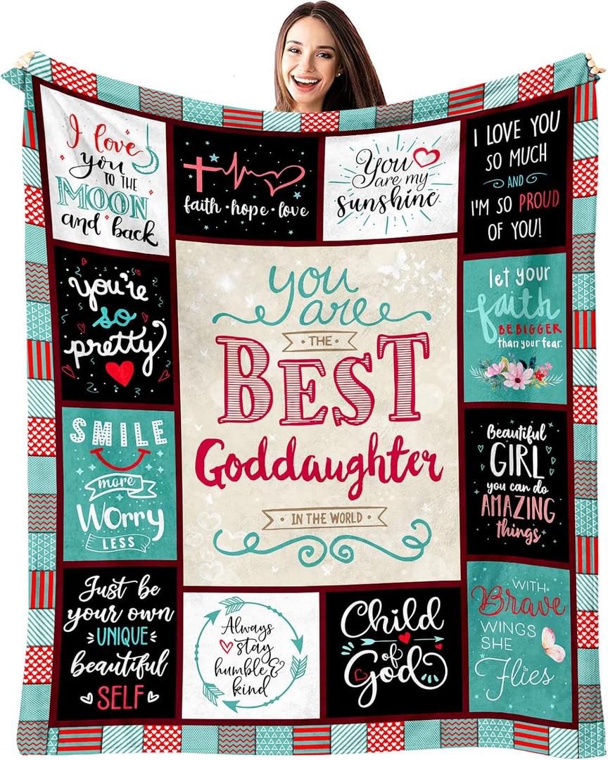 ecarco Goddaughter Gifts - Goddaughter Gifts from Godmother - God Daughter Gifts from Godmother - Gift for Goddaughter from Godfather - Goddaughter Baptism Gifts Throw Blanket 60" X 50"
